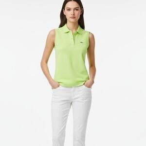 Lacoste Sleeveless Cotton Mini Piqué Polo Shirt Neon Green Women’s 36 Preppy